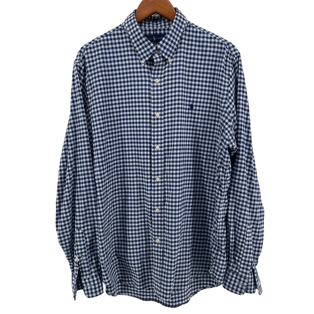 Ralph Lauren Performance Button Down Shirt Mens XL Navy‎ Gingham Classic Fit